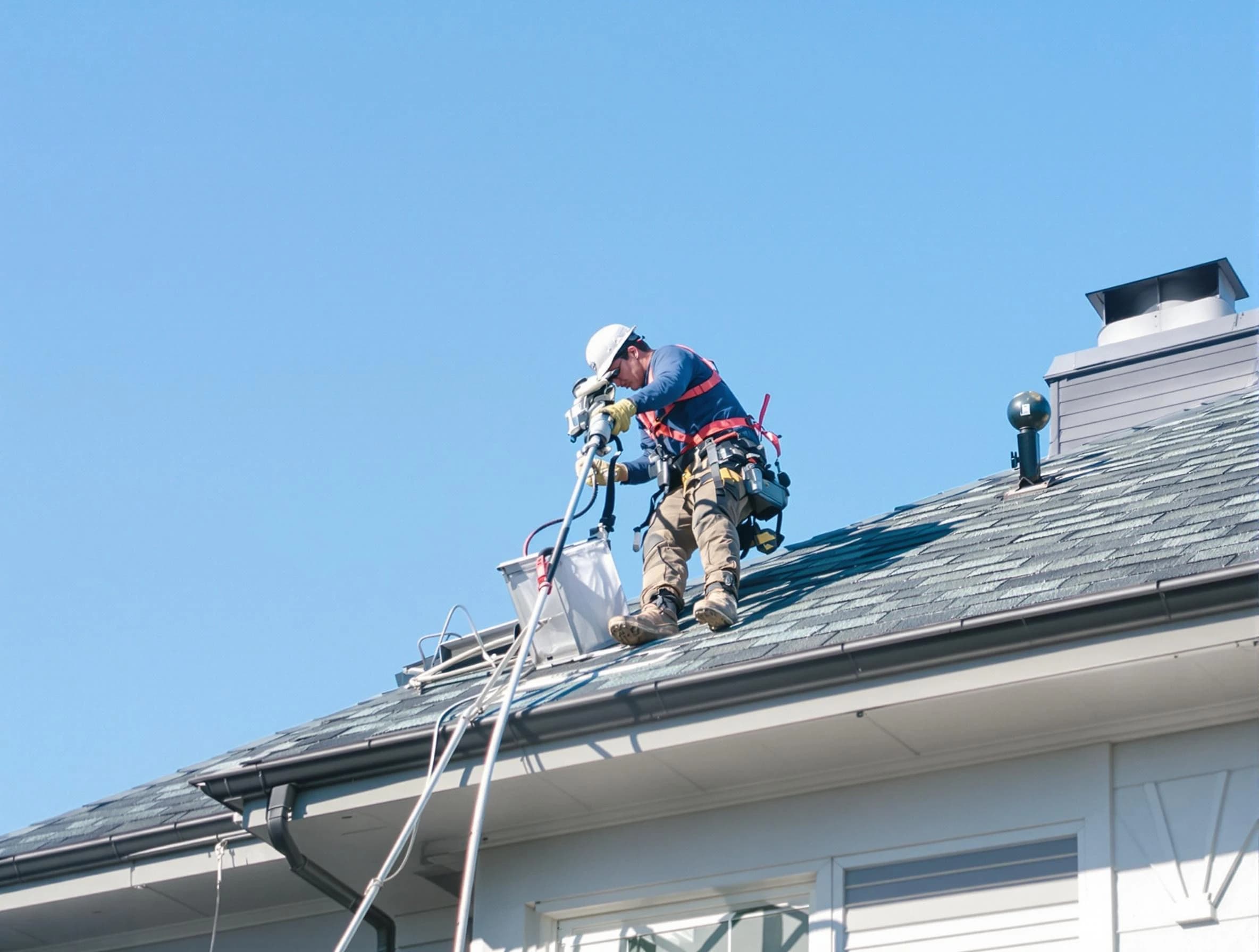 Brook Highland Dryer Vent Cleaning certified technician cleaning a roof-mounted dryer vent system in Brook Highland