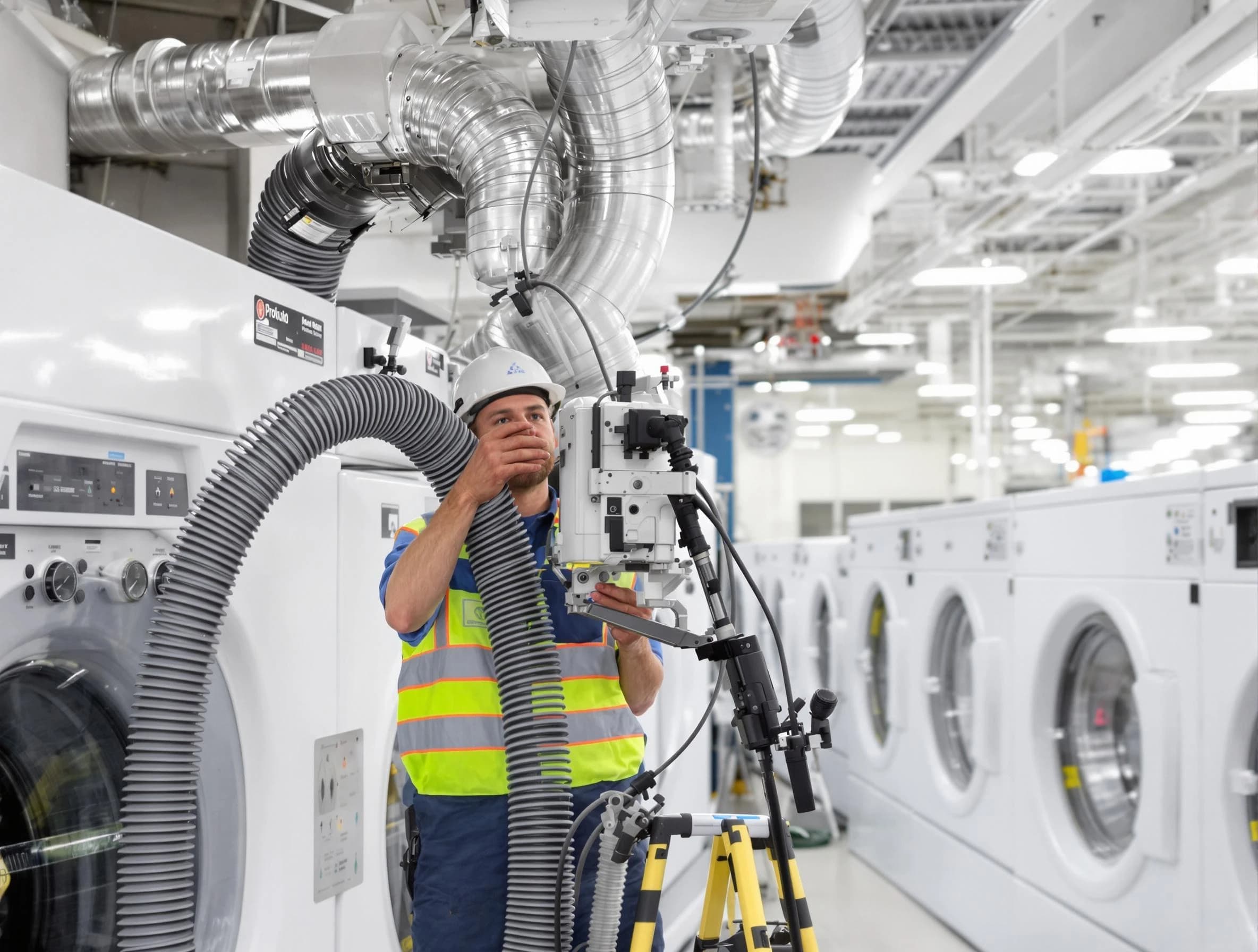Brook Highland Dryer Vent Cleaning team performing commercial-grade dryer vent cleaning at a business facility in Brook Highland