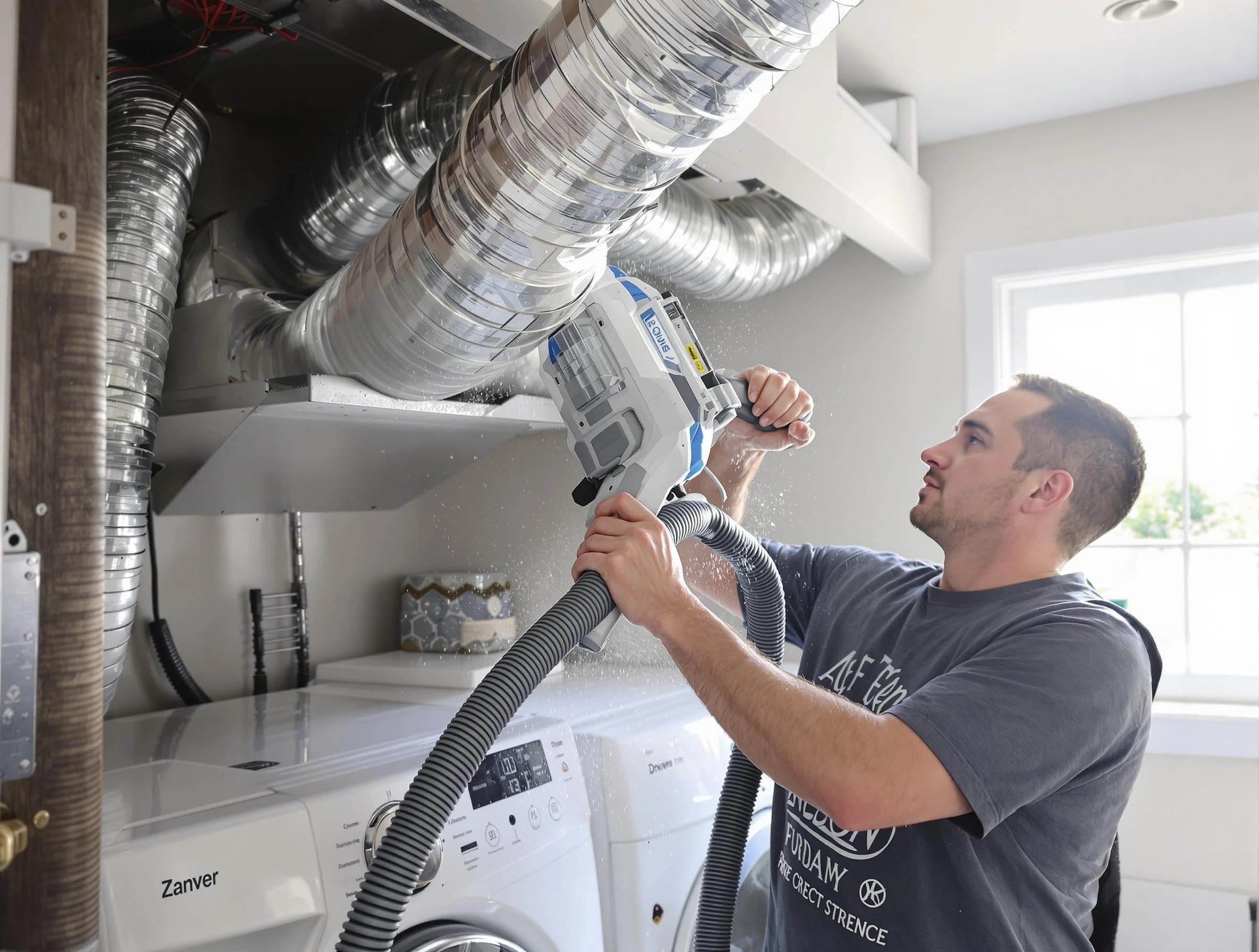 Brook Highland Dryer Vent Cleaning specialist cleaning deep within a dryer vent duct system in Brook Highland